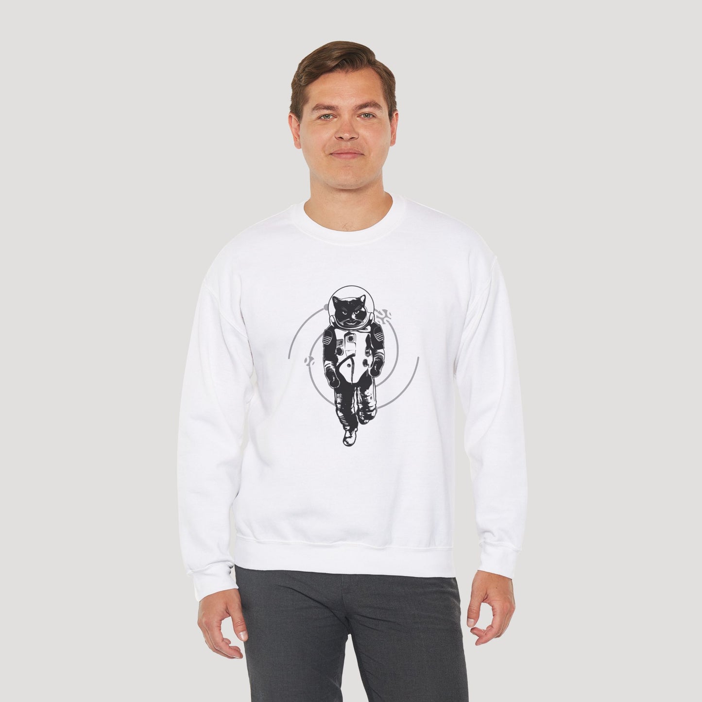 Astronaut Cat Unisex Heavy Blend™ Crewneck Sweatshirt - Cosmic Vibe Apparel