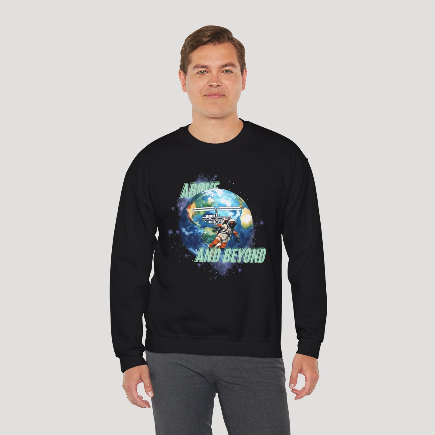 Above and Beyond Space Sweatshirt - Unisex Heavy Blend™ Crewneck for Cosmic Lovers