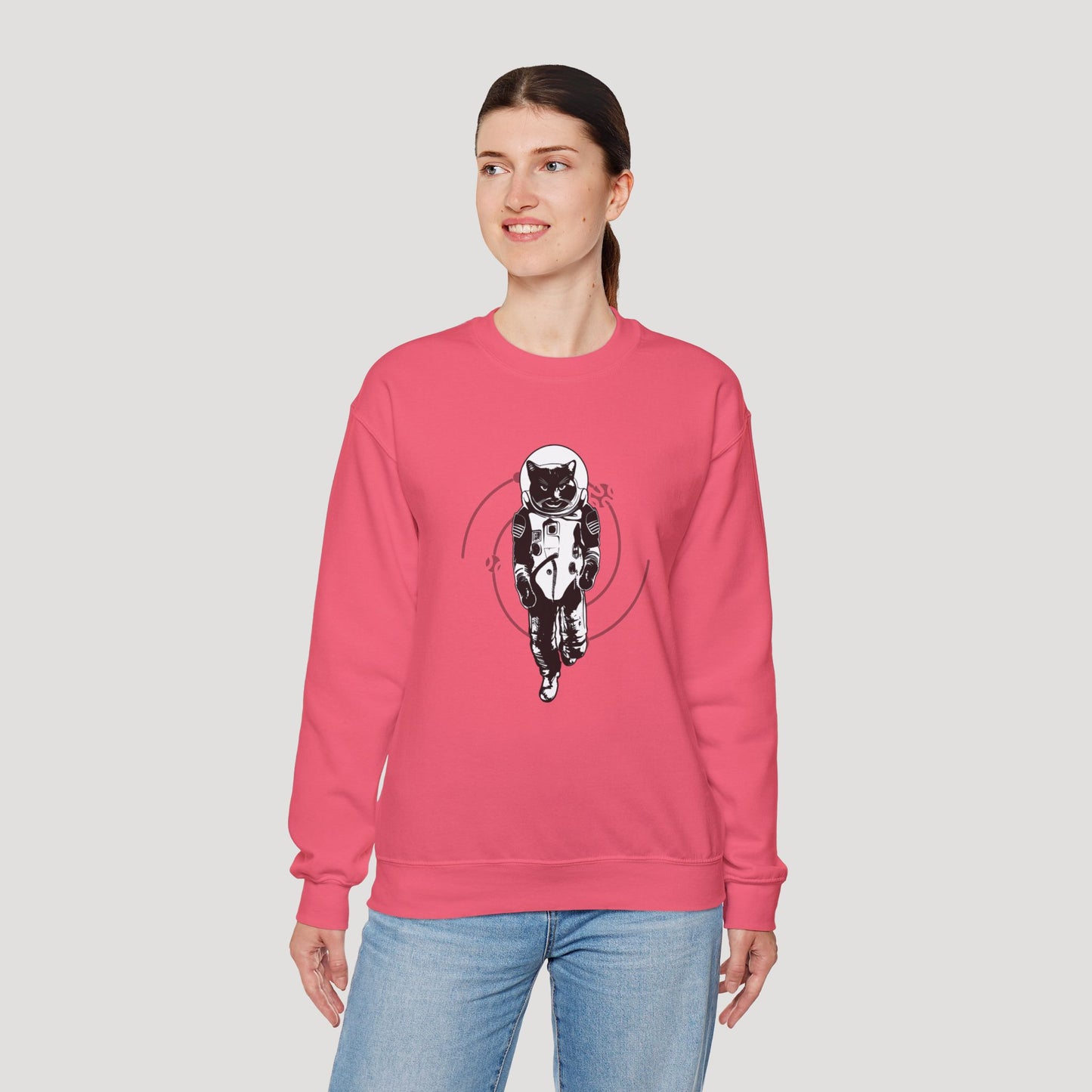 Astronaut Cat Unisex Heavy Blend™ Crewneck Sweatshirt - Cosmic Vibe Apparel