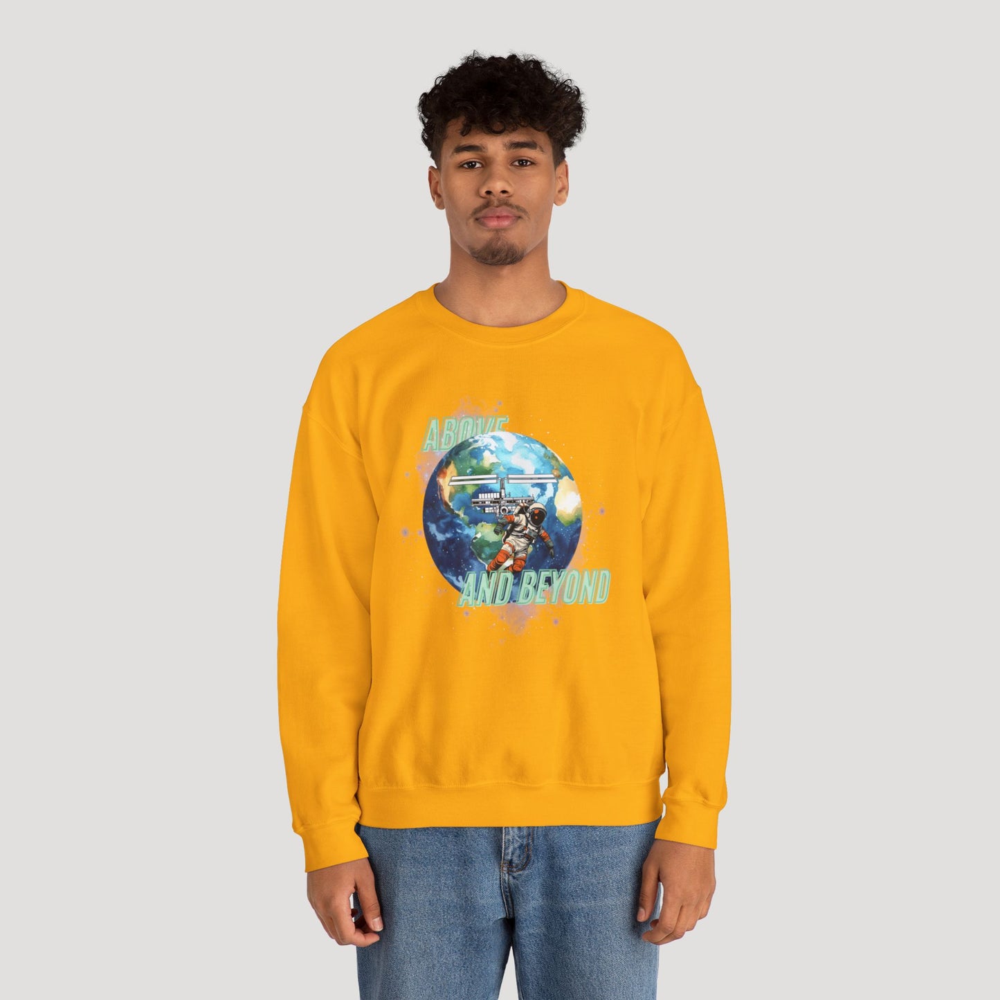 Above and Beyond Space Sweatshirt - Unisex Heavy Blend™ Crewneck for Cosmic Lovers