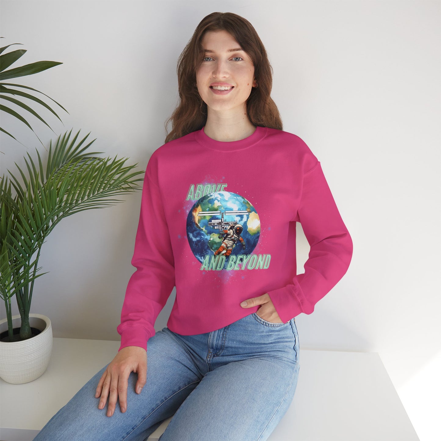 Above and Beyond Space Sweatshirt - Unisex Heavy Blend™ Crewneck for Cosmic Lovers