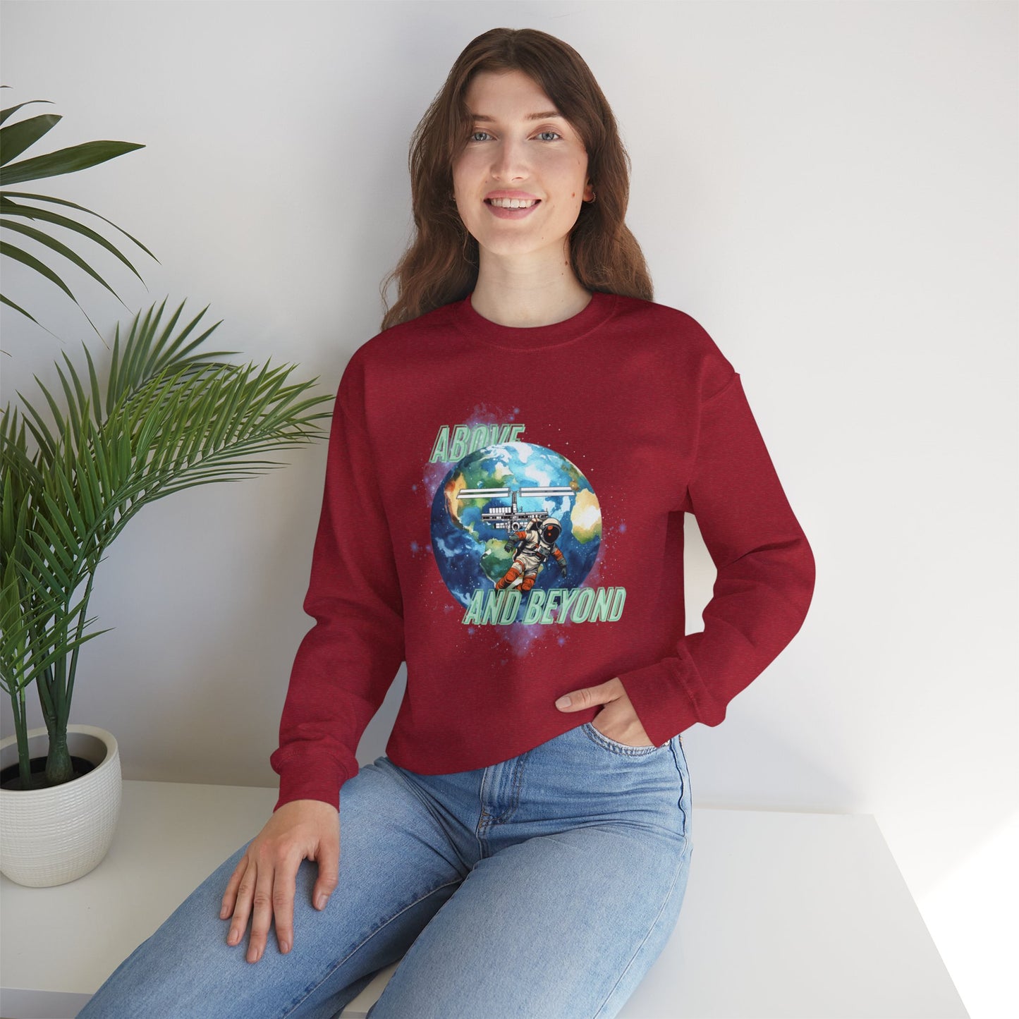 Above and Beyond Space Sweatshirt - Unisex Heavy Blend™ Crewneck for Cosmic Lovers