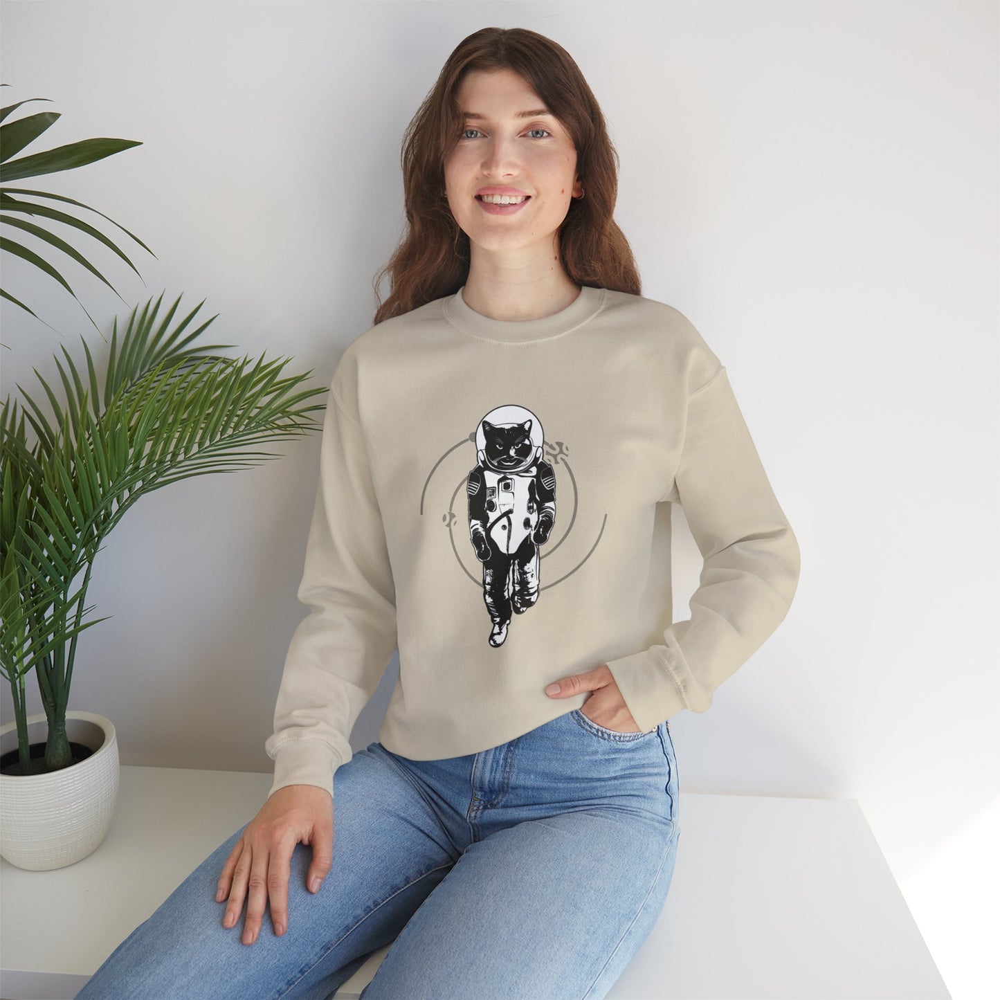 Astronaut Cat Unisex Heavy Blend™ Crewneck Sweatshirt - Cosmic Vibe Apparel