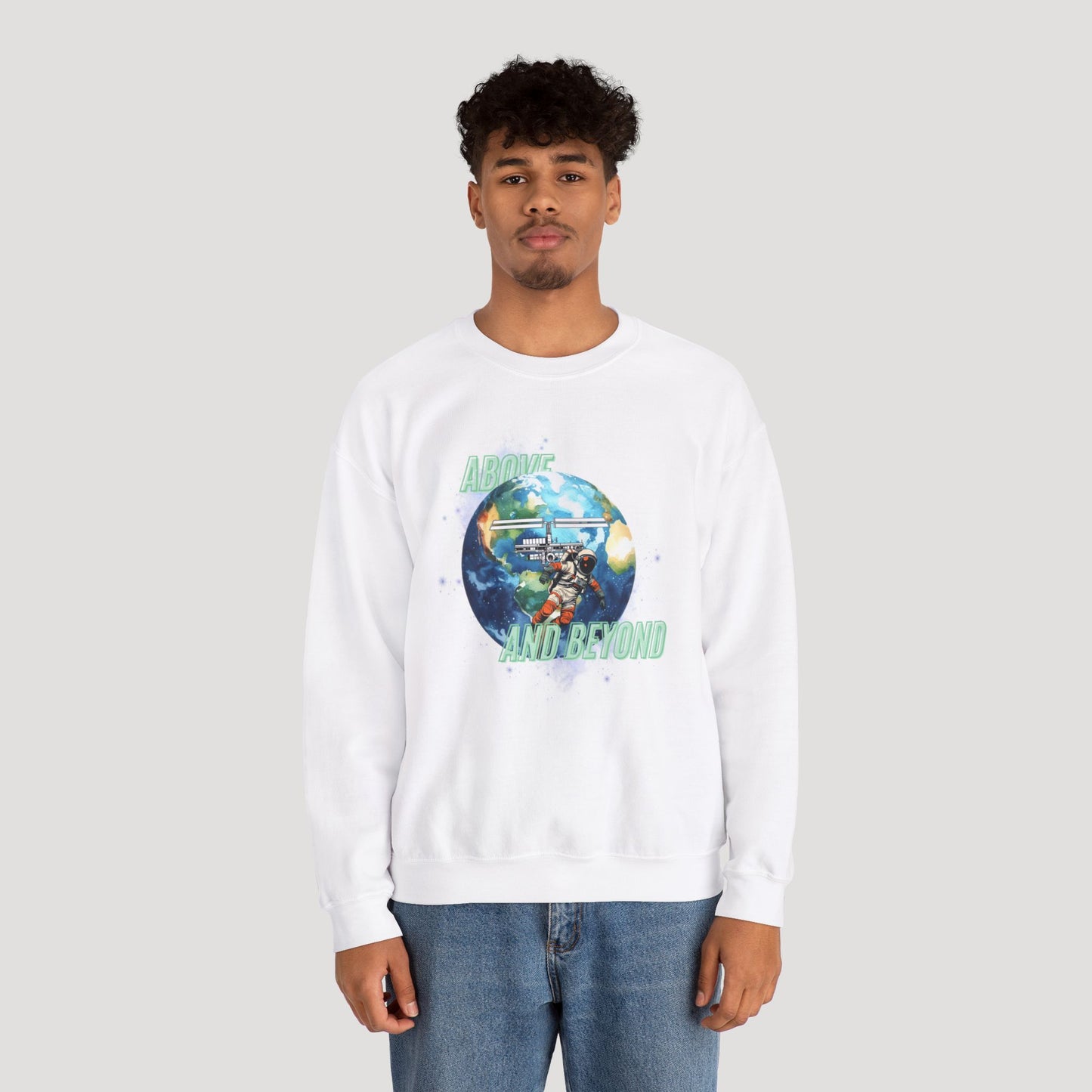 Above and Beyond Space Sweatshirt - Unisex Heavy Blend™ Crewneck for Cosmic Lovers