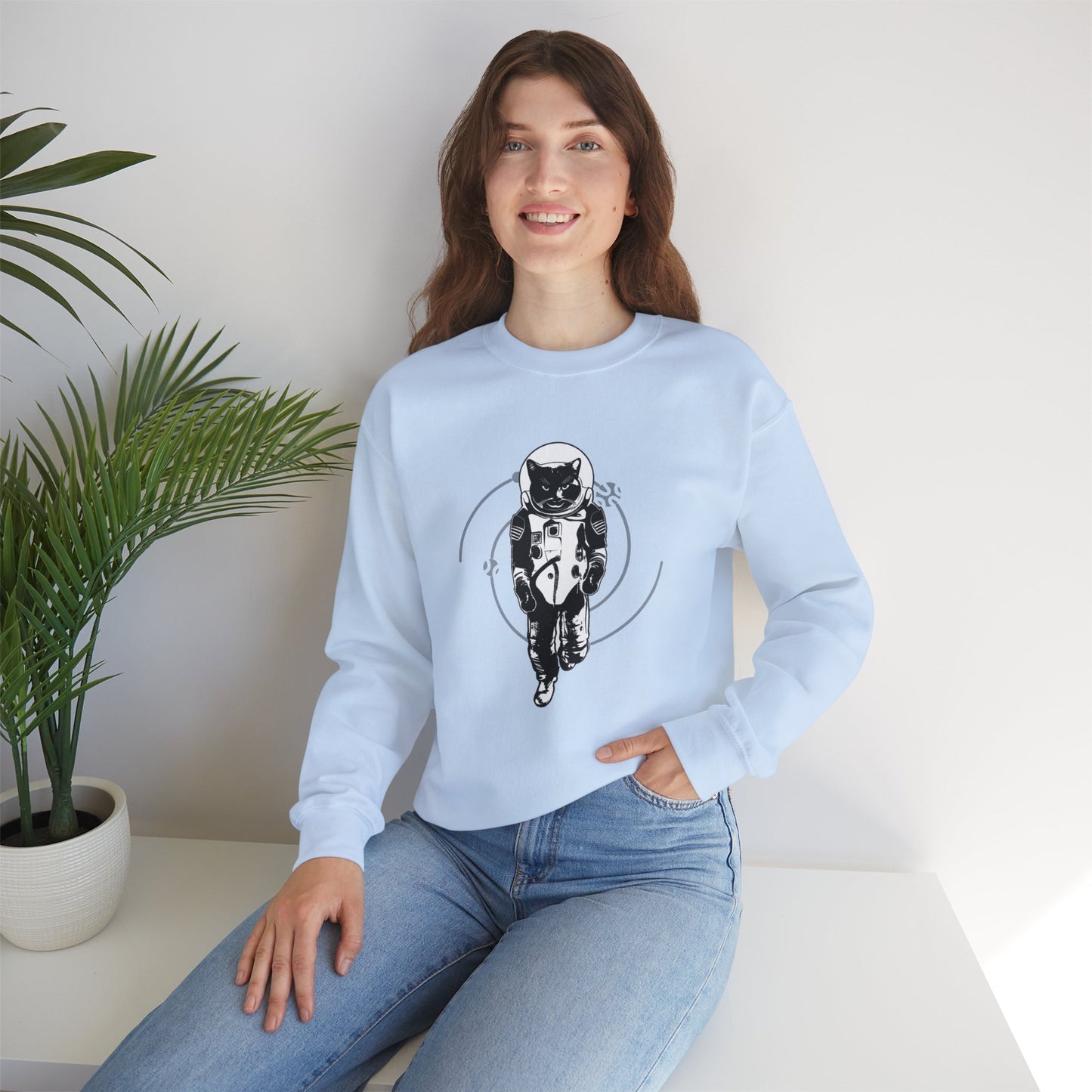 Astronaut Cat Unisex Heavy Blend™ Crewneck Sweatshirt - Cosmic Vibe Apparel