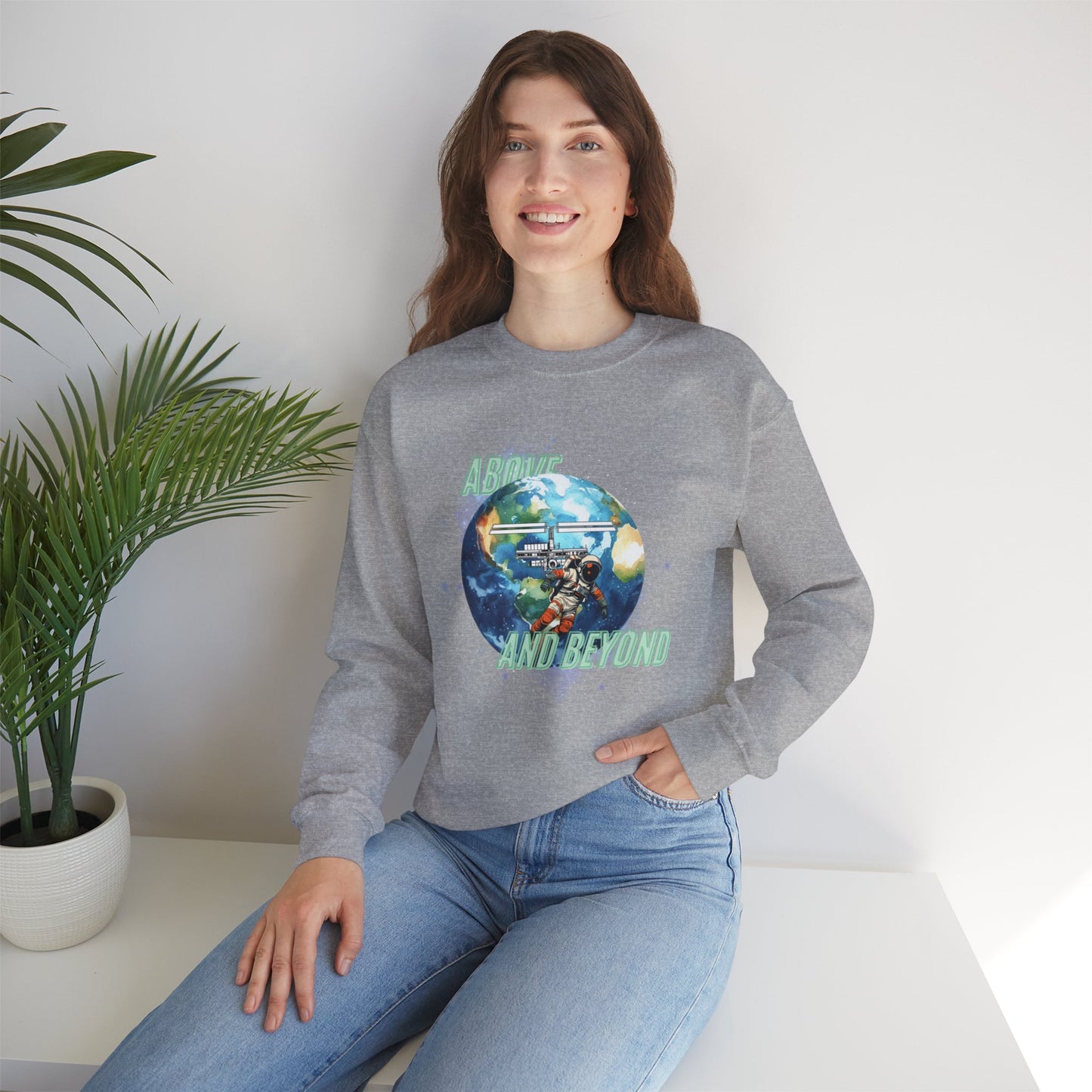 Above and Beyond Space Sweatshirt - Unisex Heavy Blend™ Crewneck for Cosmic Lovers