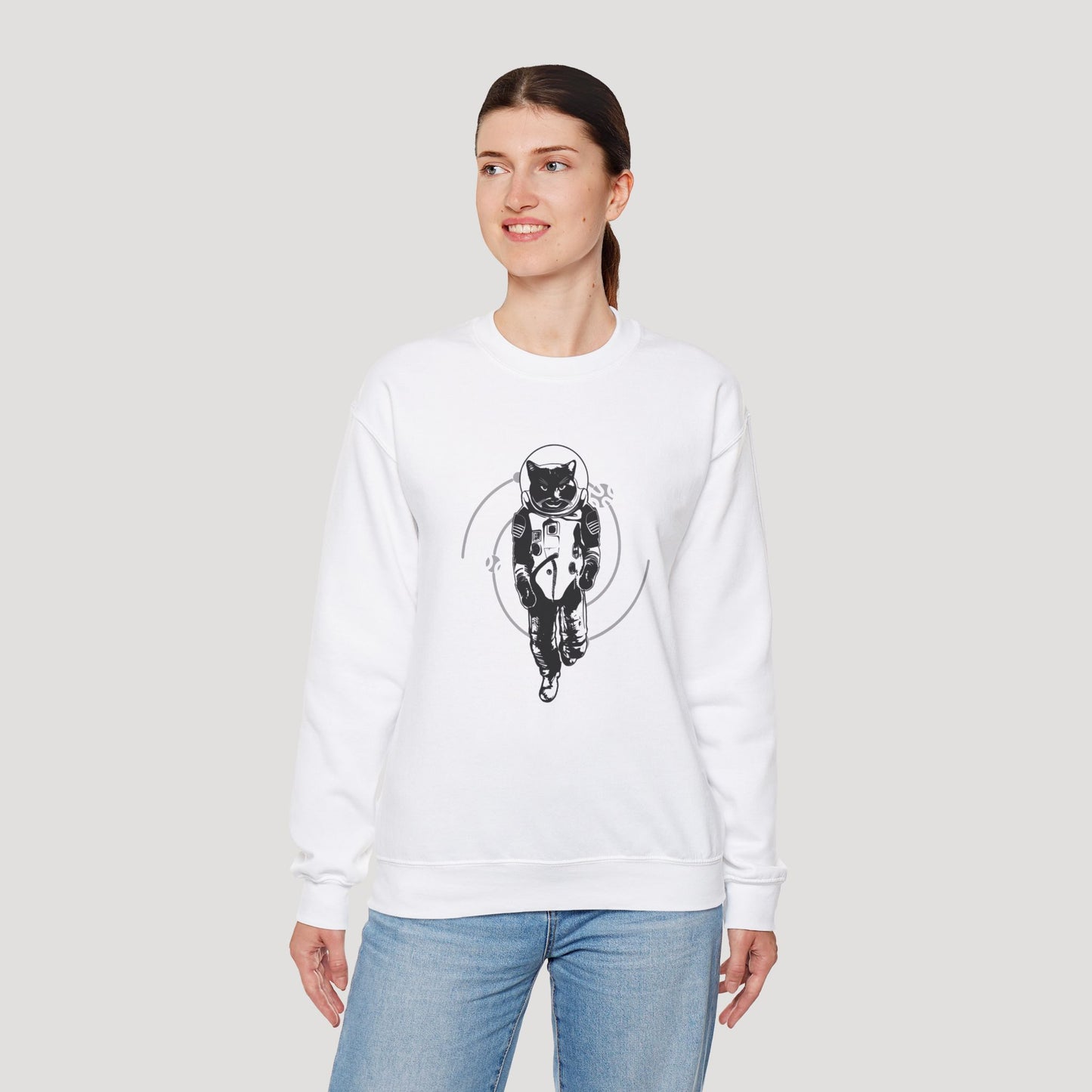 Astronaut Cat Unisex Heavy Blend™ Crewneck Sweatshirt - Cosmic Vibe Apparel