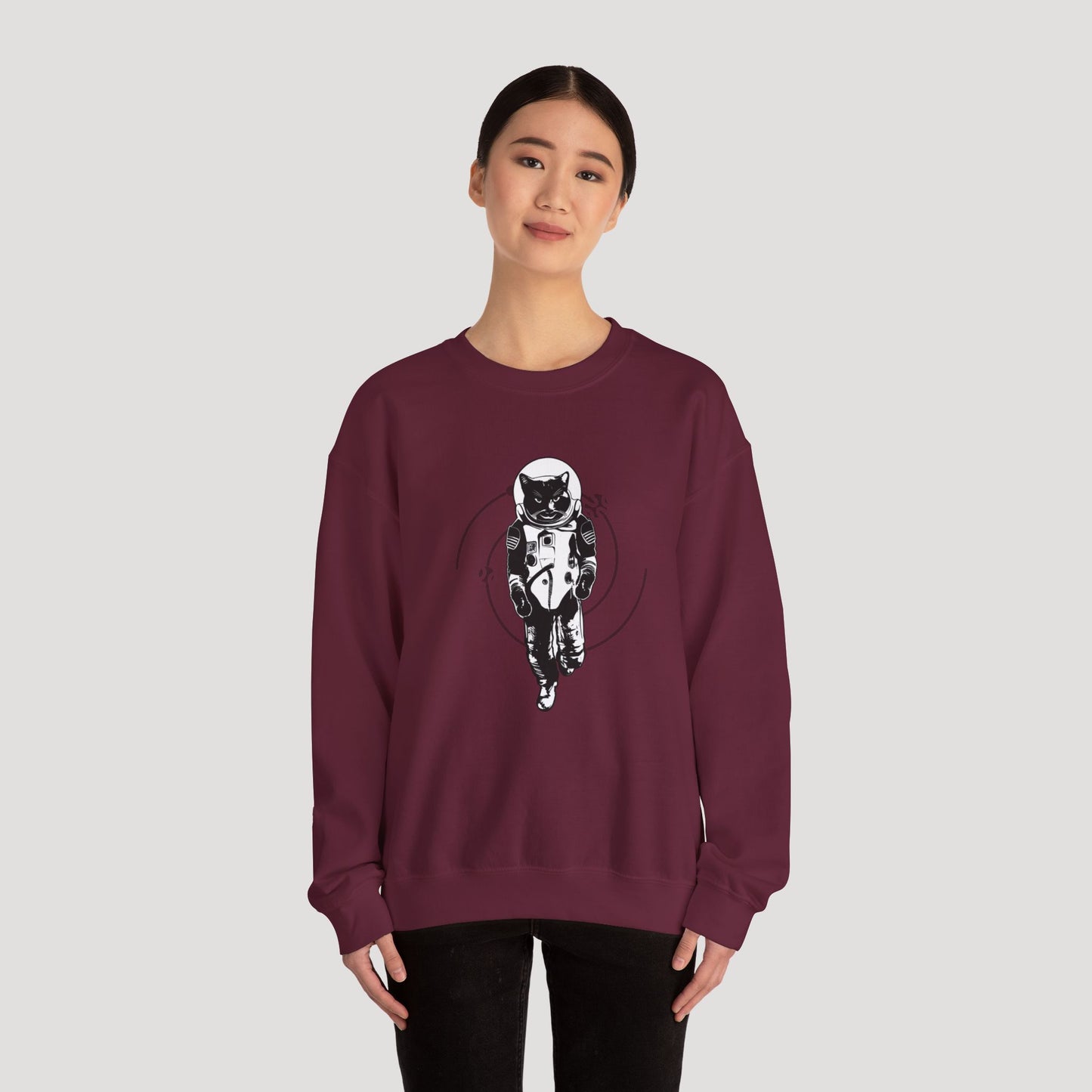 Astronaut Cat Unisex Heavy Blend™ Crewneck Sweatshirt - Cosmic Vibe Apparel