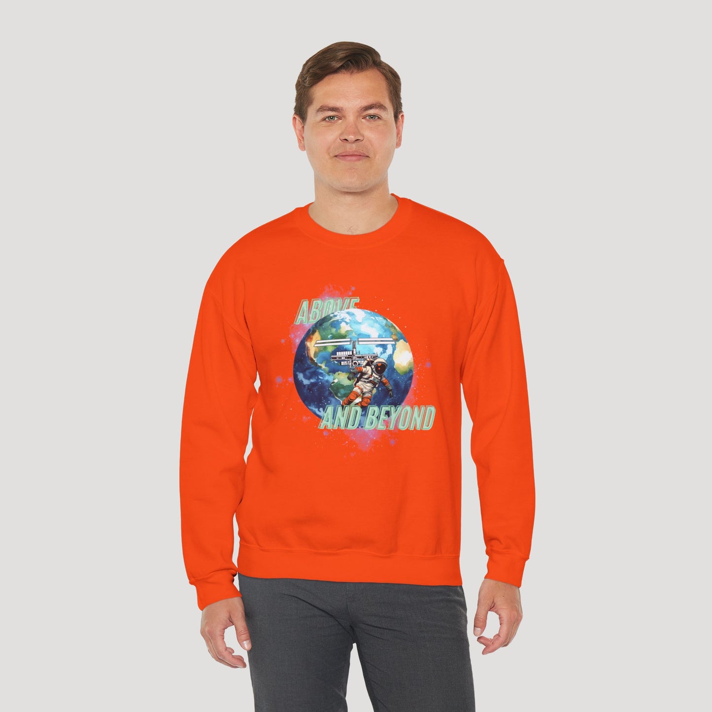 Above and Beyond Space Sweatshirt - Unisex Heavy Blend™ Crewneck for Cosmic Lovers