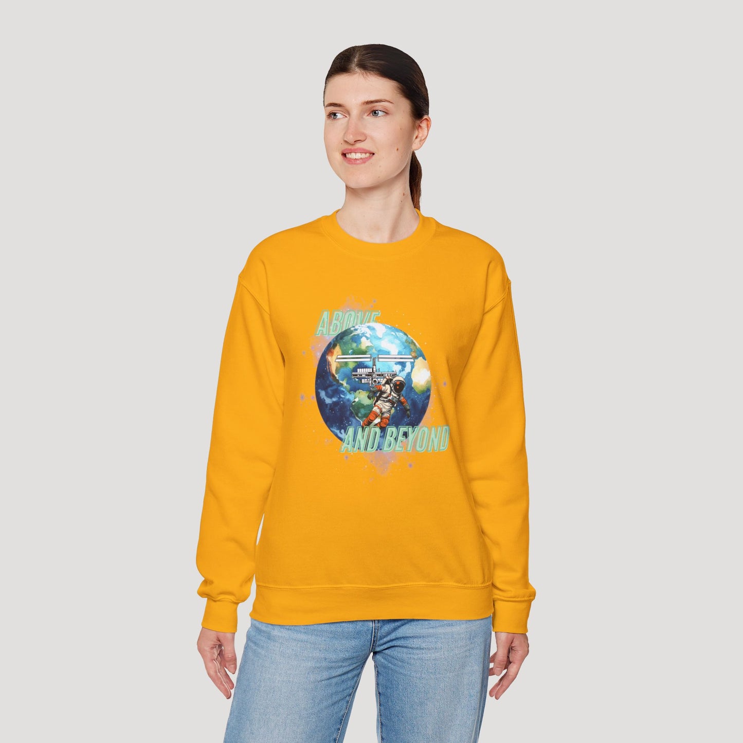 Above and Beyond Space Sweatshirt - Unisex Heavy Blend™ Crewneck for Cosmic Lovers