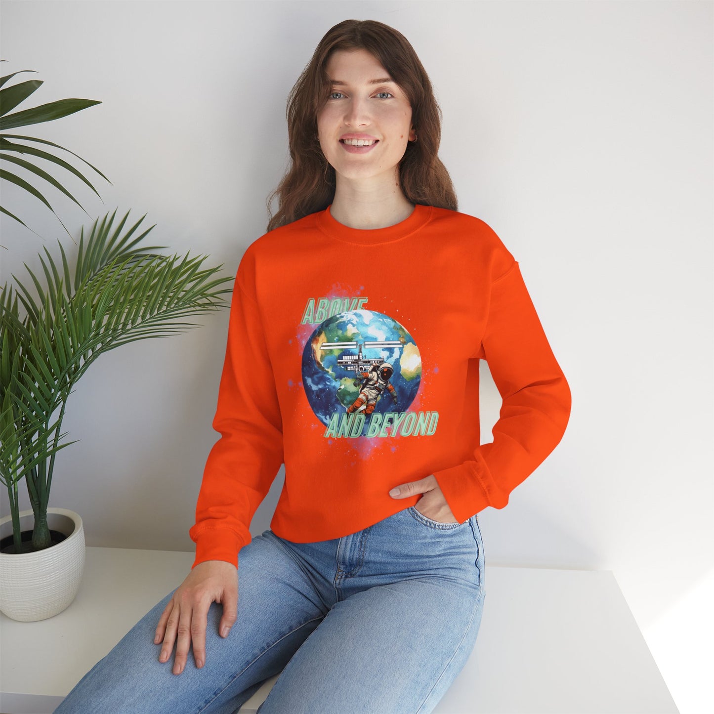 Above and Beyond Space Sweatshirt - Unisex Heavy Blend™ Crewneck for Cosmic Lovers