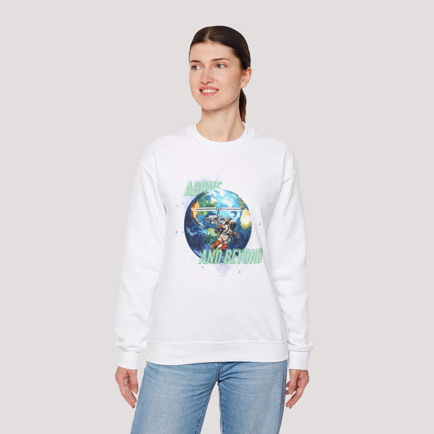 Above and Beyond Space Sweatshirt - Unisex Heavy Blend™ Crewneck for Cosmic Lovers