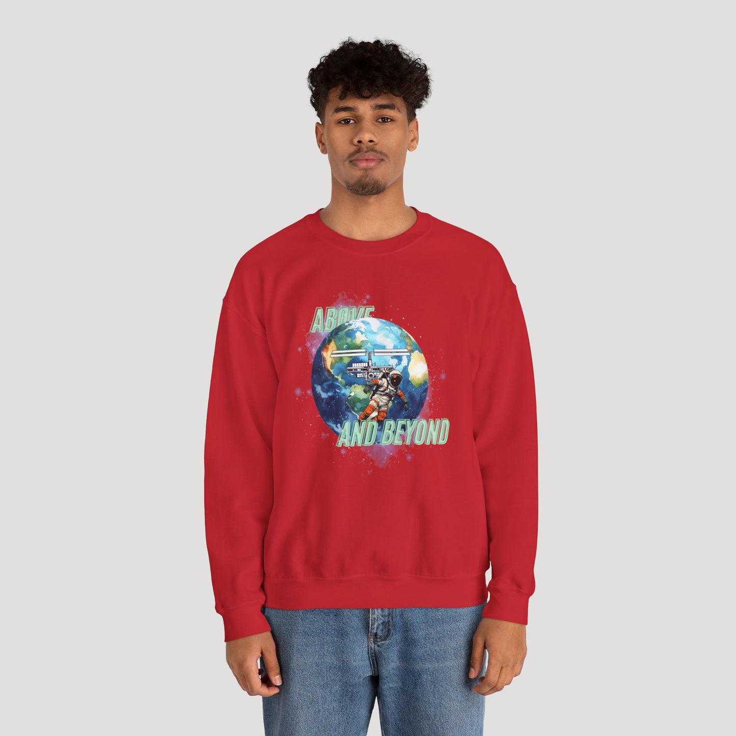 Above and Beyond Space Sweatshirt - Unisex Heavy Blend™ Crewneck for Cosmic Lovers