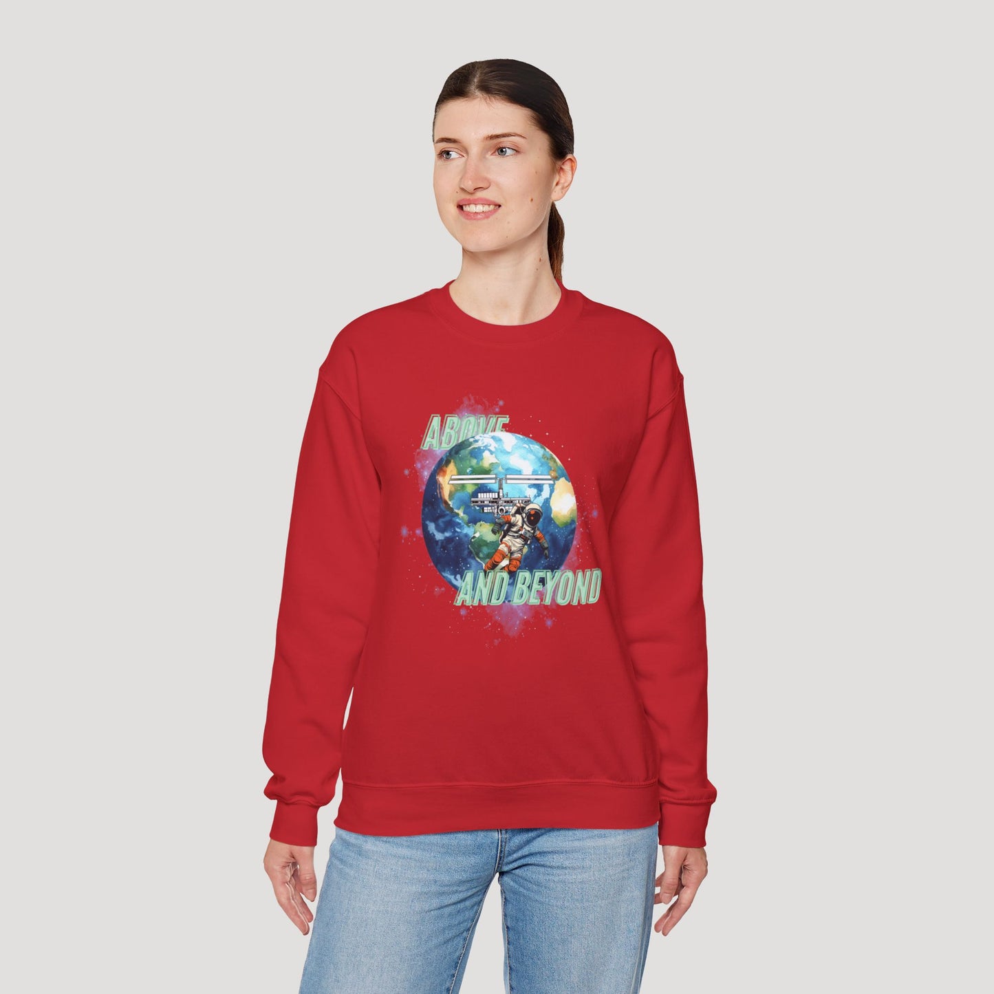 Above and Beyond Space Sweatshirt - Unisex Heavy Blend™ Crewneck for Cosmic Lovers