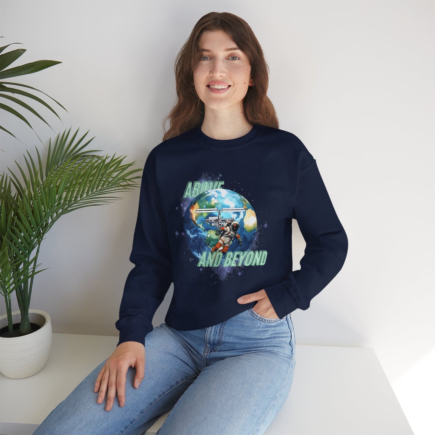 Above and Beyond Space Sweatshirt - Unisex Heavy Blend™ Crewneck for Cosmic Lovers