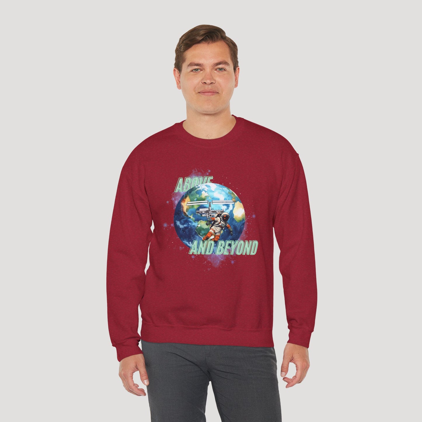 Above and Beyond Space Sweatshirt - Unisex Heavy Blend™ Crewneck for Cosmic Lovers