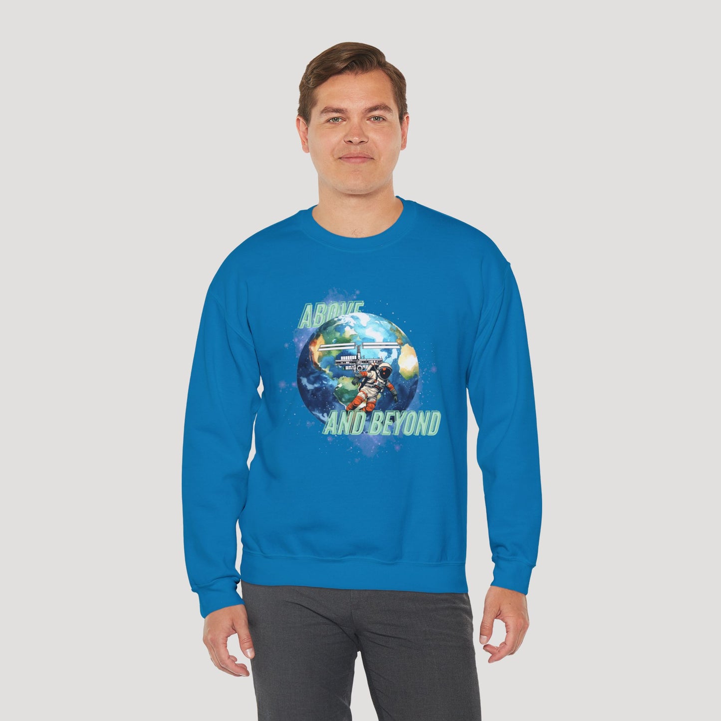 Above and Beyond Space Sweatshirt - Unisex Heavy Blend™ Crewneck for Cosmic Lovers