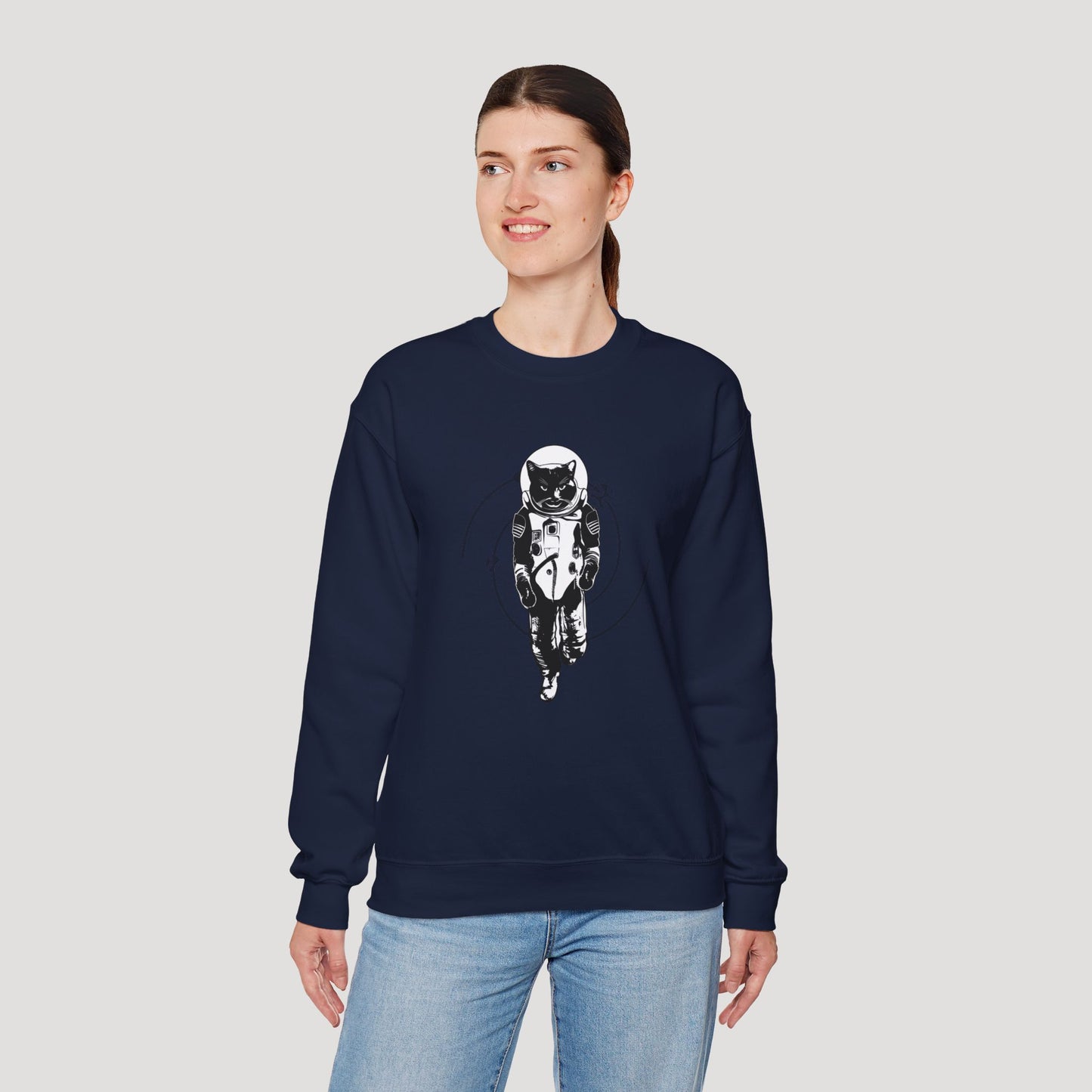 Astronaut Cat Unisex Heavy Blend™ Crewneck Sweatshirt - Cosmic Vibe Apparel