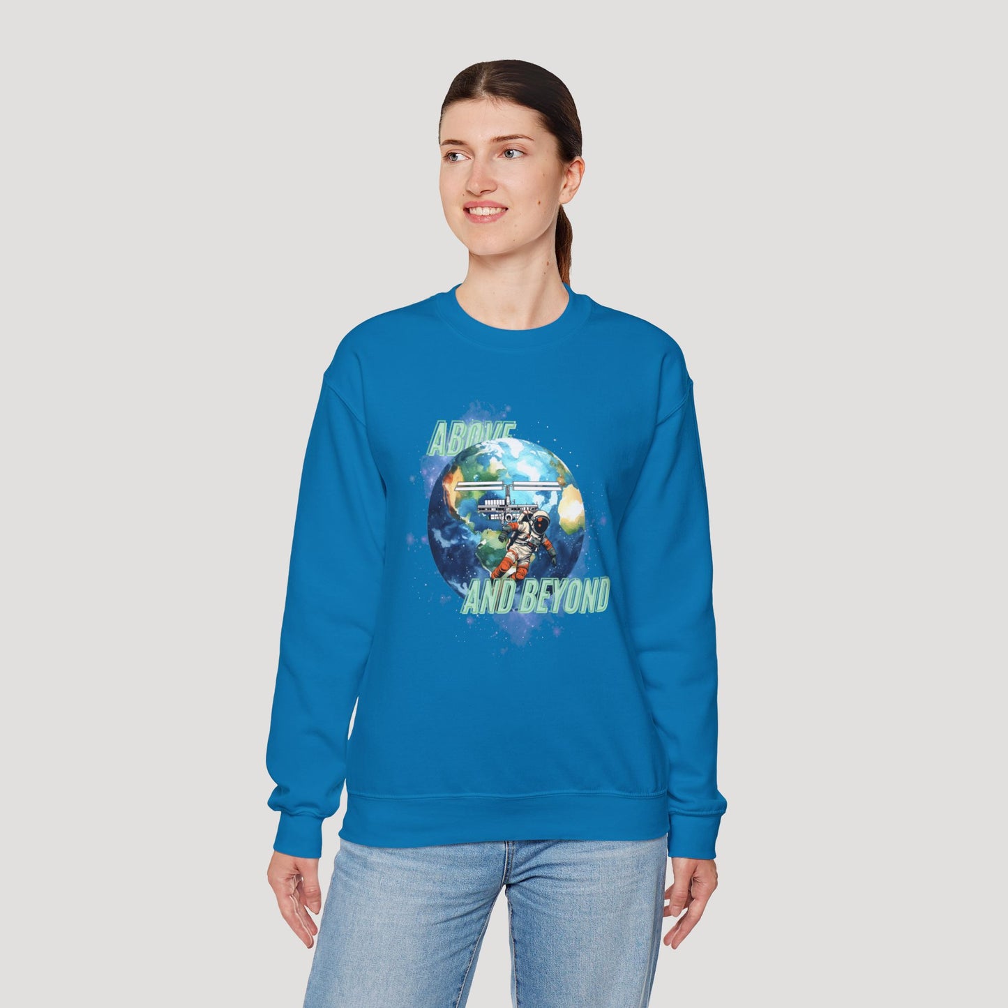 Above and Beyond Space Sweatshirt - Unisex Heavy Blend™ Crewneck for Cosmic Lovers