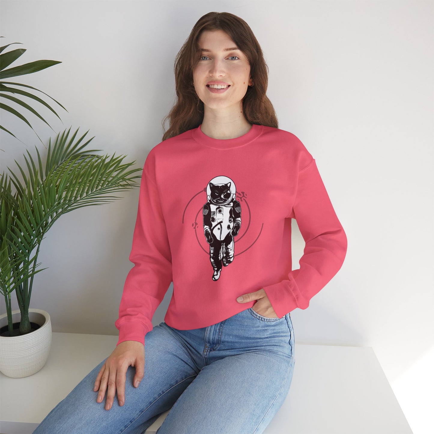 Astronaut Cat Unisex Heavy Blend™ Crewneck Sweatshirt - Cosmic Vibe Apparel