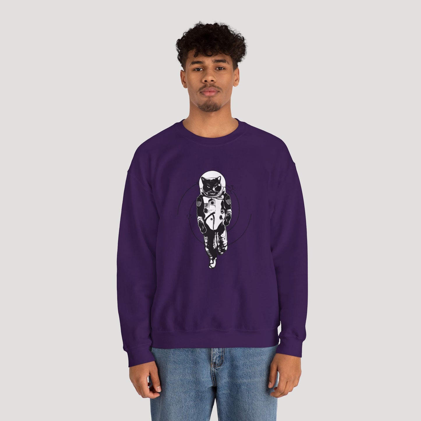 Astronaut Cat Unisex Heavy Blend™ Crewneck Sweatshirt - Cosmic Vibe Apparel